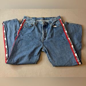 Levi's 501 Logo Side Panel Stripe High Waisted Big E Mom Jeans Sz 26